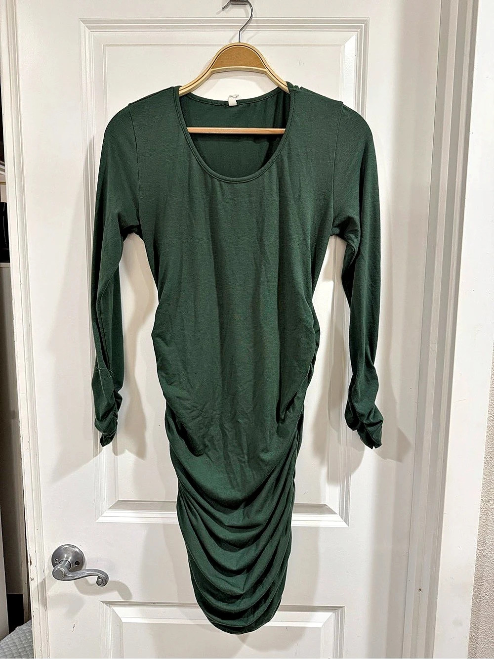 PinkBlush Olive Green Ruched Long Sleeve Maternity Dress